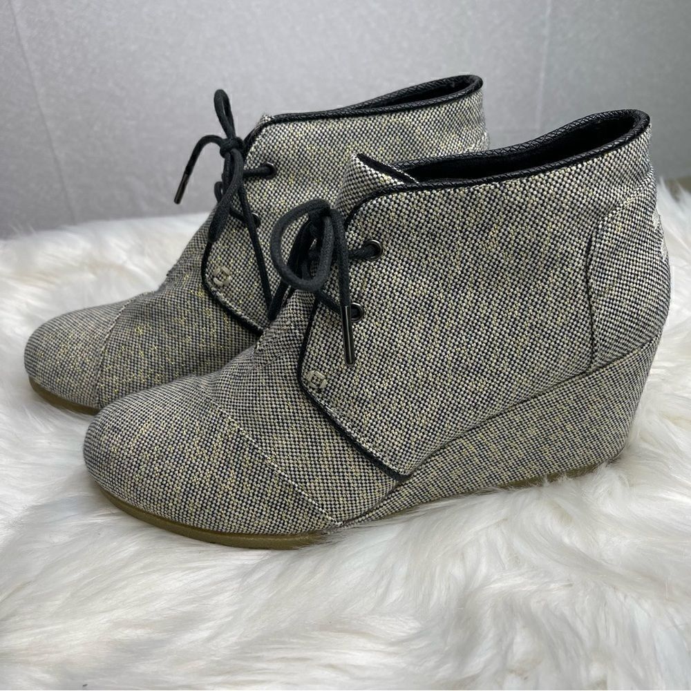 Toms Metallic Linen Desert Wedge Lace Up Ankle Booties 9